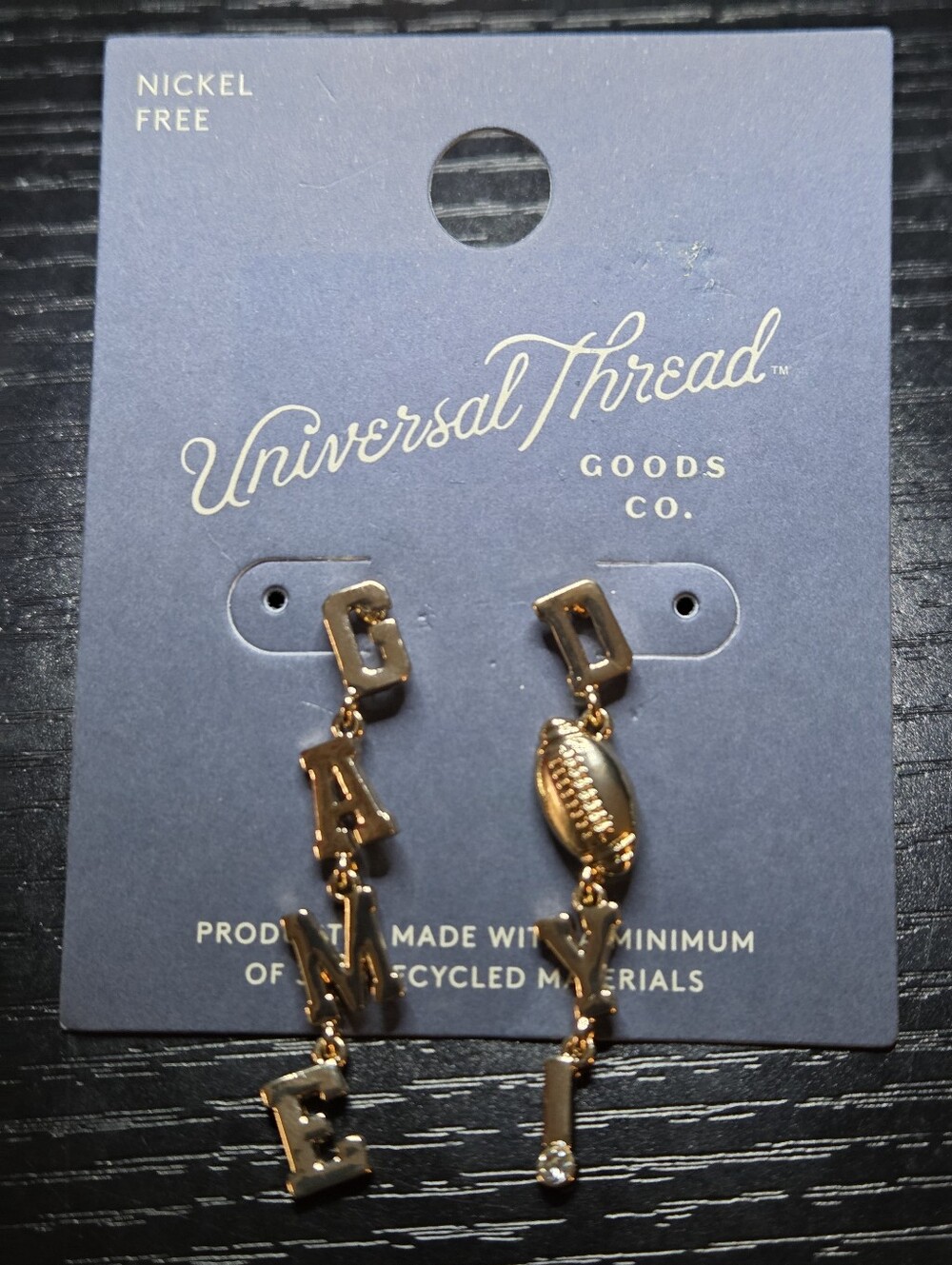 Universal Thread Gold Letter Dangle Earrings with Football Accent